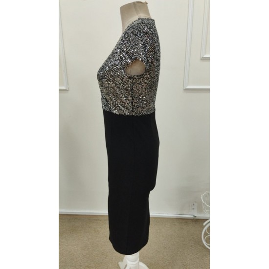 Kadın Kısa Kollu Kruvaze Yakalı ışıltı Detaylı Midi Ithal Krep Elbise , 32319