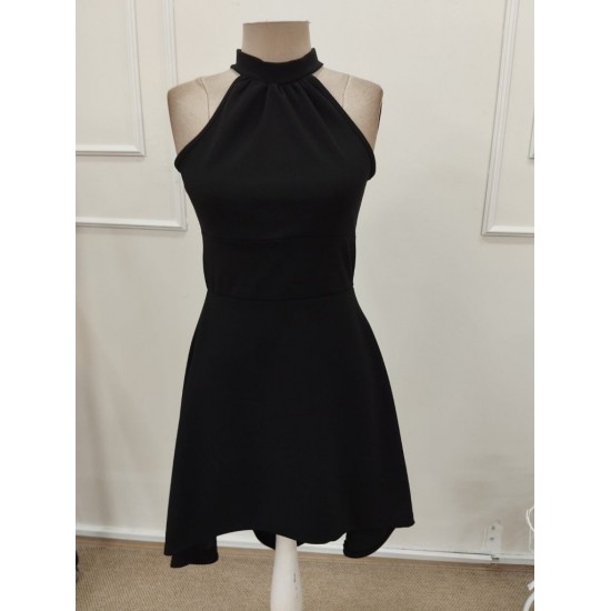 Kadın Omuzlardan Açık Boyundan Halka Detaylı Görünümlü Asimetrik Detaylı Kısa Ithal Krep Elbise , 32316 Kadın Omuzlardan Açık Boyundan Halka Detaylı Görünümlü Asimetrik Detaylı Kısa Ithal Krep Elbise , 32316