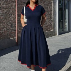 Kadın Kısa Kollu V Yakalı Pileli Uzun Janjan Krep Elbise , 32324 Kadın Kısa Kollu V Yakalı Pileli Uzun Janjan Krep Elbise , 32324