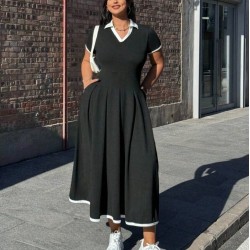 Kadın Kısa Kollu V Yakalı Pileli Uzun Janjan Krep Elbise , 32322 Kadın Kısa Kollu V Yakalı Pileli Uzun Janjan Krep Elbise , 32322