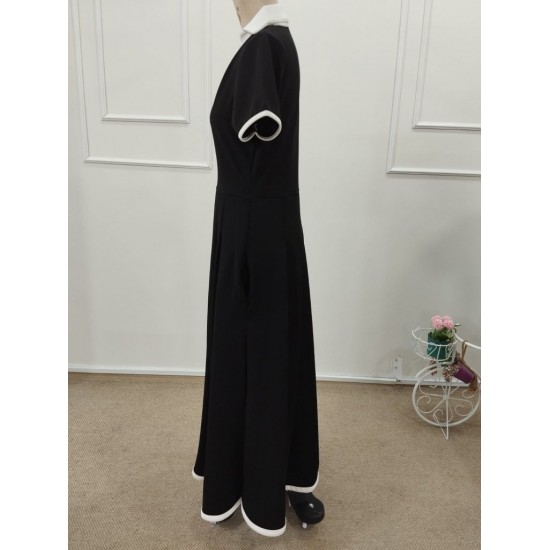 Kadın Kısa Kollu V Yakalı Pileli Uzun Janjan Krep Elbise , 32322