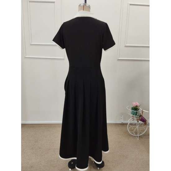 Kadın Kısa Kollu V Yakalı Pileli Uzun Janjan Krep Elbise , 32322