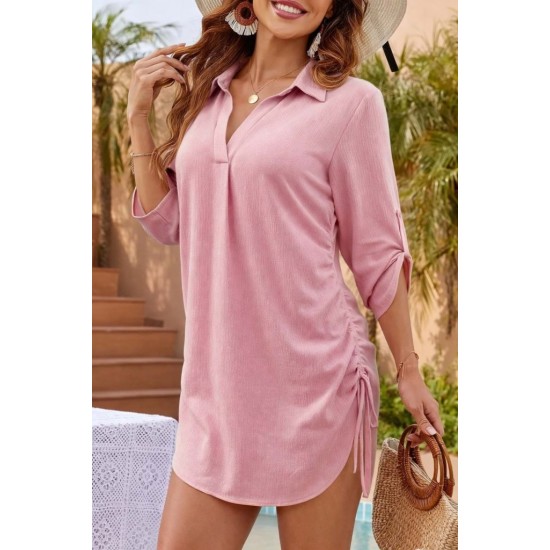 Kadın Truvakar Kollu önden Düğmeli Yandan Büzgülü Kısa Bürümcük Elbise , 32328 Kadın Truvakar Kollu önden Düğmeli Yandan Büzgülü Kısa Bürümcük Elbise , 32328