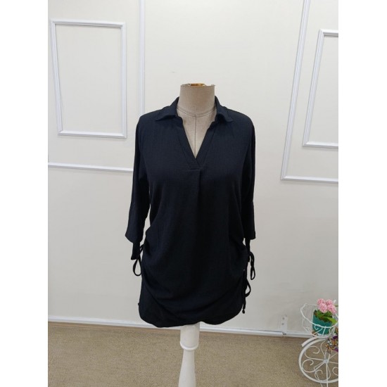 Kadın Truvakar Kollu önden Düğmeli Yandan Büzgülü Kısa Bürümcük Elbise , 32326