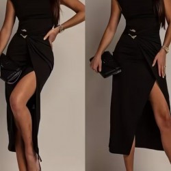 Kadın Kısa Kollu Geometrik Yakalı önden Açık Modal Mini Elbise , 32325