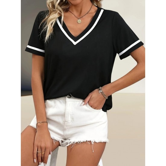 Kadın Kosa Kollu Ribanalı V Yaka Ve Kol Detaylı Viskon Bluz , 32332