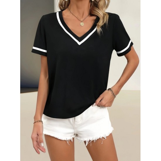 Kadın Kosa Kollu Ribanalı V Yaka Ve Kol Detaylı Viskon Bluz , 32332