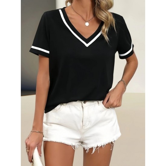 Kadın Kosa Kollu Ribanalı V Yaka Ve Kol Detaylı Viskon Bluz , 32332