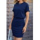Kadın Kısa Kollu Bisiklet Yaka Cep Detaylı Kısa Viskon Elbise , 32203