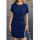 Kadın Kısa Kollu Bisiklet Yaka Cep Detaylı Kısa Viskon Elbise , 32203