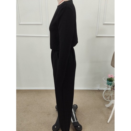 Kadın Tek Omuzdan Açık Uzun Kollu Belden Bağcıklı Uzun Viskon Iki Iplik Tulum, 32336