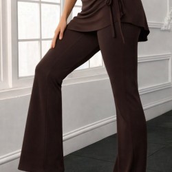 Kadın Yüksek Belli Yandan Büzgülü Paçaya Doğru Geniş Dalgıç Tayt, 32335