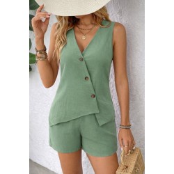 Kadın Askılı önü Düğmeli Asimetrik Detaylı Bluz Ve Astarlı Short Ikili Takım , 32340