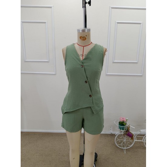 Kadın Askılı önü Düğmeli Asimetrik Detaylı Bluz Ve Astarlı Short Ikili Takım , 32340