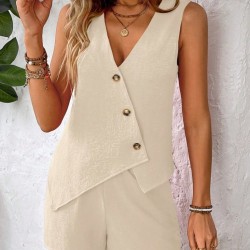 Kadın Askılı önü Düğmeli Asimetrik Detaylı Bluz Ve Astarlı Short Ikili Takım , 32339