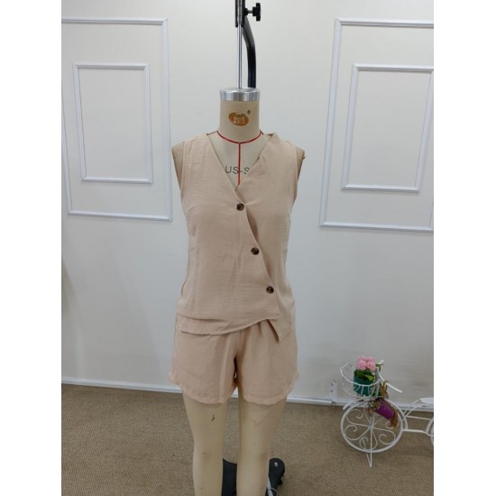 Kadın Askılı önü Düğmeli Asimetrik Detaylı Bluz Ve Astarlı Short Ikili Takım , 32339