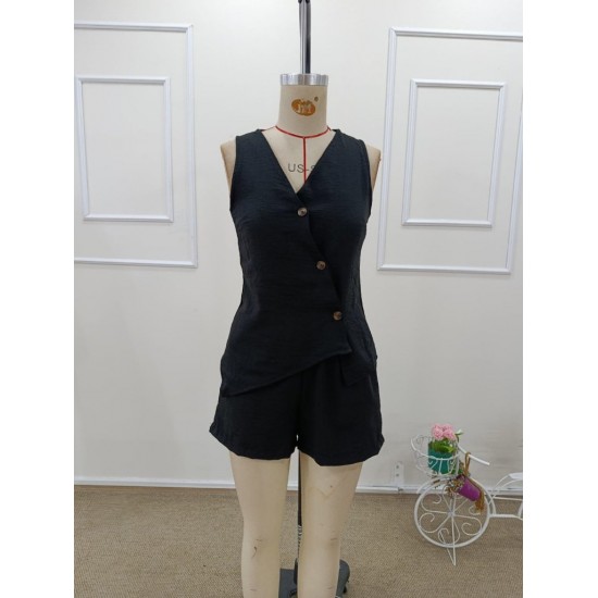 Kadın Askılı önü Düğmeli Asimetrik Detaylı Bluz Ve Astarlı Short Ikili Takım , 32337