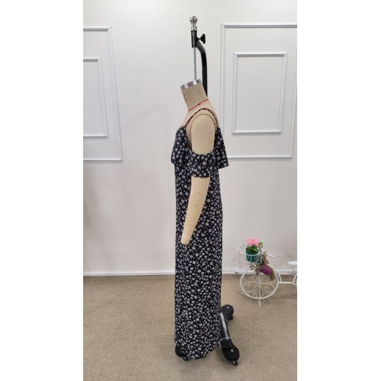 Kadın Omuzlardan Açık Askılı Yırtmaçlı Desenli Uzun Süprem Elbise , 32348