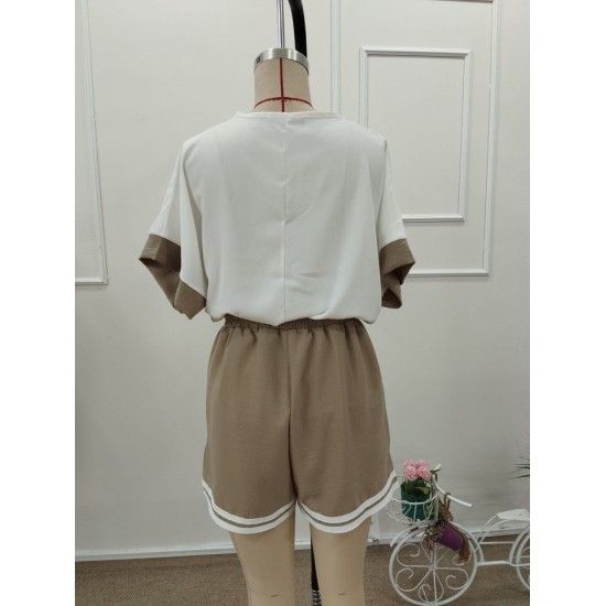 Kadın Kısa Kollu V Yakalı Mosskrep Bluz Ve Keten Kısa Short Ikili Takım , 32347