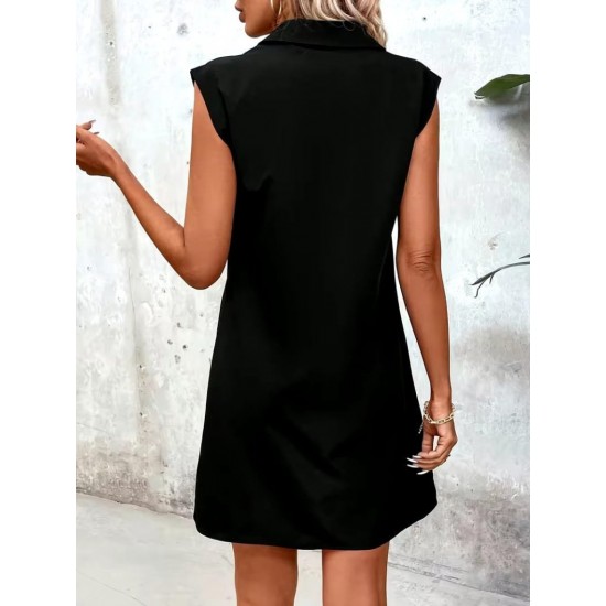 Kadın Kısa Kollu Yaka önden Fermuarlı Kısa Modal Elbise , 32346