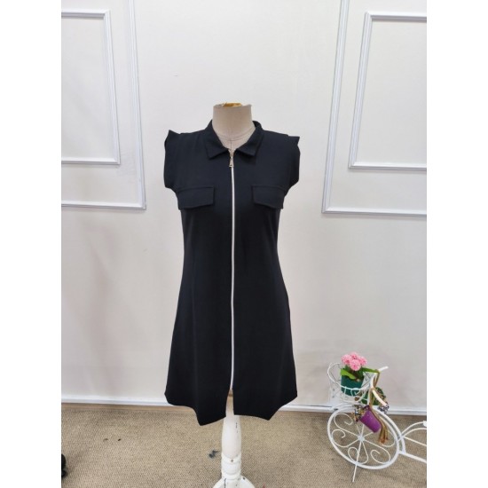 Kadın Kısa Kollu Yaka önden Fermuarlı Kısa Modal Elbise , 32346