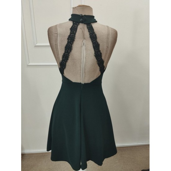 Kadın Omuzlardan Açık Balıkçı Yaka Arkadan Dantel Detaylı Kısa Ithal Krep Elbise, 32345