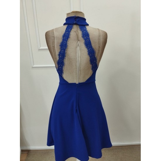 Kadın Omuzlardan Açık Balıkçı Yaka Arkadan Dantel Detaylı Kısa Ithal Krep Elbise, 32344