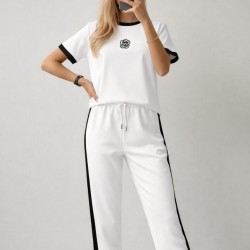 Kadın Kısa Kollu Bisiklet Yaka Viskon Iki Iplik Bluz Ve Pantolon Ikili Takım , 32363