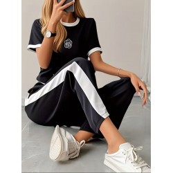 Kadın Kısa Kollu Bisiklet Yaka Viskon Iki Iplik Bluz Ve Pantolon Ikili Takım , 32361