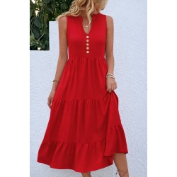 Kadın Askılı V Yakalı önden Düğmeli Midi Viskon Elbise , 32360