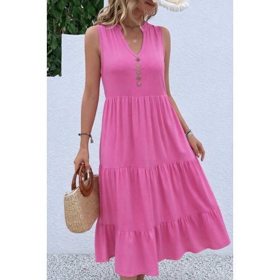 Kadın Askılı V Yakalı önden Düğmeli Midi Viskon Elbise , 32359