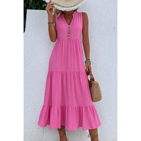 Kadın Askılı V Yakalı önden Düğmeli Midi Viskon Elbise , 32359