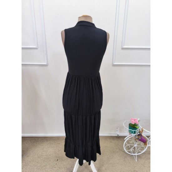 Kadın Askılı V Yakalı önden Düğmeli Midi Viskon Elbise , 32357