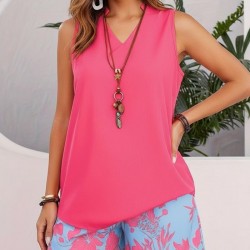 Kadın Askılı V Yakalı Sandy Bluz Ve Desenli Short Ikili Takım , 32355