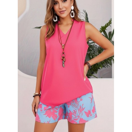 Kadın Askılı V Yakalı Sandy Bluz Ve Desenli Short Ikili Takım , 32355