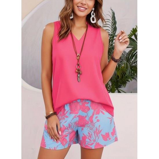 Kadın Askılı V Yakalı Sandy Bluz Ve Desenli Short Ikili Takım , 32355