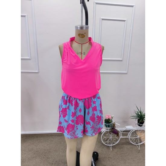 Kadın Askılı V Yakalı Sandy Bluz Ve Desenli Short Ikili Takım , 32355