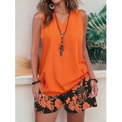 Kadın Askılı V Yakalı Sandy Bluz Ve Desenli Short Ikili Takım , 32352