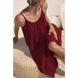 Kadın Ip Askılı Yuvarlak Yaka Yırtmaçlı Uzun Müslim Elbise, 32381