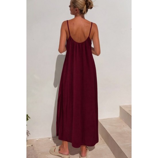 Kadın Ip Askılı Yuvarlak Yaka Yırtmaçlı Uzun Müslim Elbise, 32381