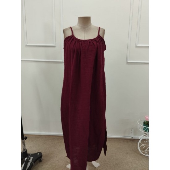 Kadın Ip Askılı Yuvarlak Yaka Yırtmaçlı Uzun Müslim Elbise, 32381