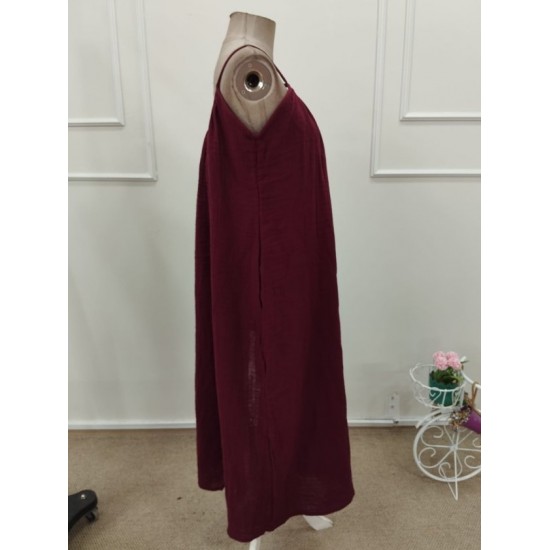 Kadın Ip Askılı Yuvarlak Yaka Yırtmaçlı Uzun Müslim Elbise, 32381