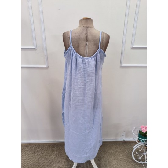 Kadın Ip Askılı Yuvarlak Yaka Yırtmaçlı Uzun Müslim Elbise, 32380