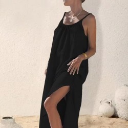 Kadın Ip Askılı Yuvarlak Yaka Yırtmaçlı Uzun Müslim Elbise, 32378