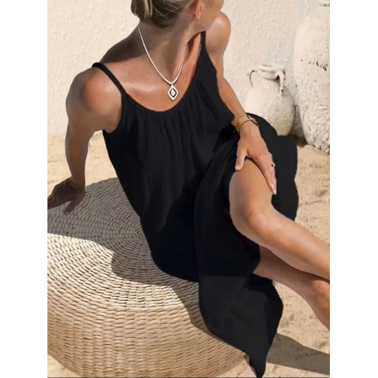 Kadın Ip Askılı Yuvarlak Yaka Yırtmaçlı Uzun Müslim Elbise, 32378