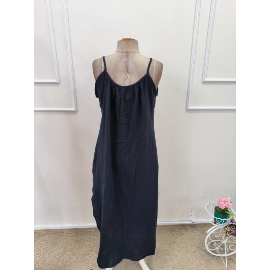 Kadın Ip Askılı Yuvarlak Yaka Yırtmaçlı Uzun Müslim Elbise, 32378