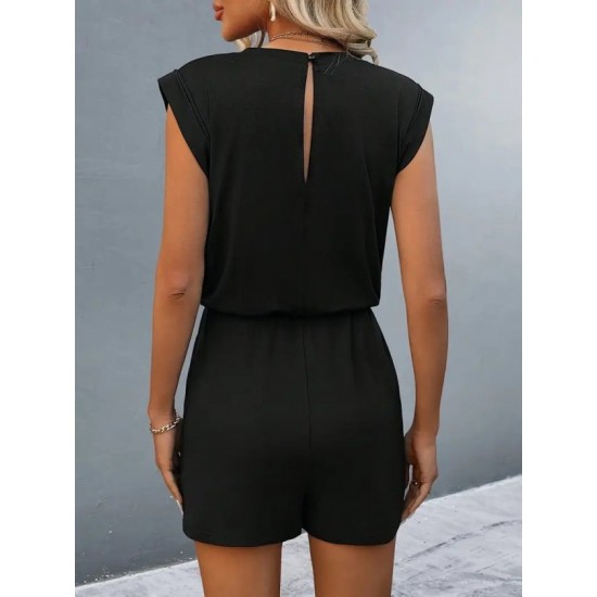 Kadın Kısa Kollu Vatkalı Belden Bağcıklı Kısa Viskon Tulum , 32377