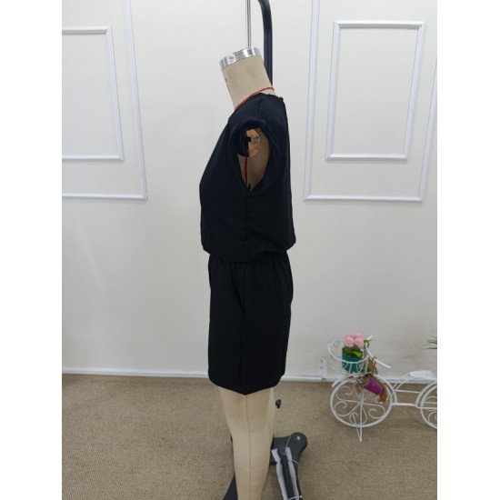 Kadın Kısa Kollu Vatkalı Belden Bağcıklı Kısa Viskon Tulum , 32377