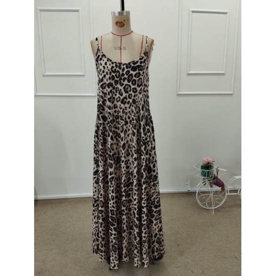 Kadın Askılı Yuvarlak Yakalı Geniş Kesim Leopar Desenli Uzun Süprem Elbise , 32376 Kadın Askılı Yuvarlak Yakalı Geniş Kesim Leopar Desenli Uzun Süprem Elbise , 32376