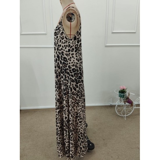 Kadın Askılı Yuvarlak Yakalı Geniş Kesim Leopar Desenli Uzun Süprem Elbise , 32376 Kadın Askılı Yuvarlak Yakalı Geniş Kesim Leopar Desenli Uzun Süprem Elbise , 32376